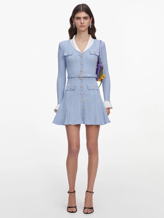 Self-Portrait Dresses & Skirts - Self-Portrait BLUE RIBBED KNIT MINI DRESS